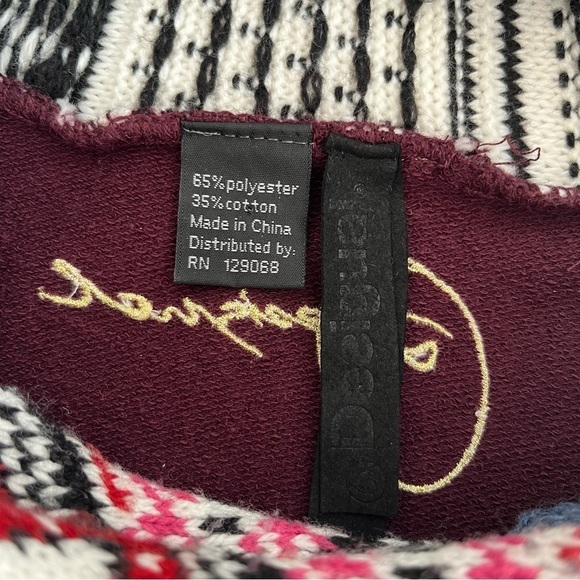 Desigual Patchwork Shawl Neck Pullover Sweater S Burgundy Cottagecore - Picture 16 of 16
